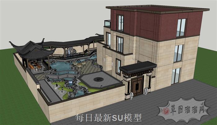 中式别墅建筑SU模型分享作者是十有八九