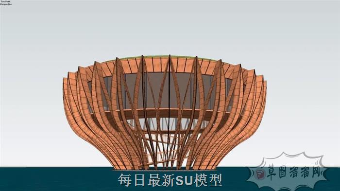木制天文台建筑SU模型分享作者是茅草人MZ