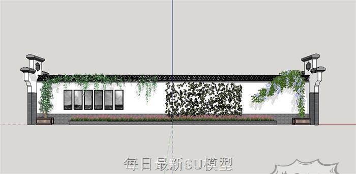 中式景墙围墙SU模型上传日期是2021-04-02