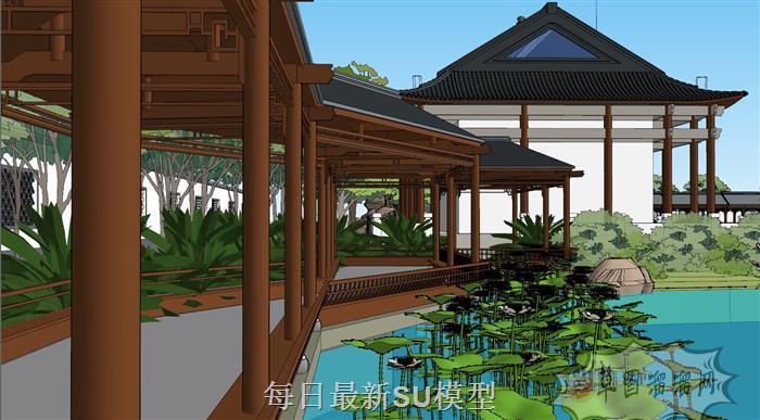 中式古典园林SU模型文件大小是19.6M
