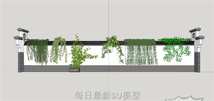 中式景墙围墙SU模型文件大小是66.4M