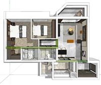 两居室家装户型设计su草图模型网
