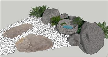 石头水景景观SU模型