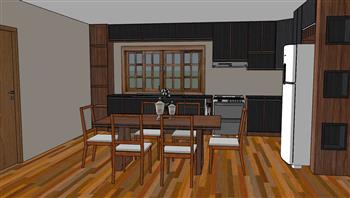 木制厨房橱柜SU模型