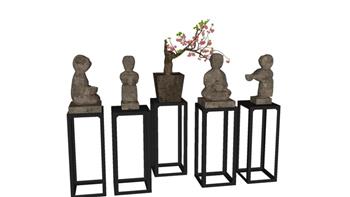 中式桌雕塑SU模型
