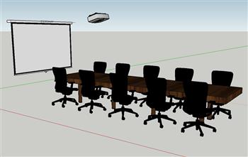 会议桌椅投影仪投影SU模型