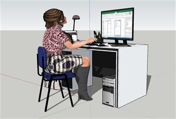 电脑桌办公桌美女SU模型