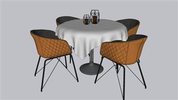 圆形餐桌椅餐具SU模型