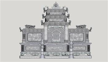 寺庙浮雕墙SU模型