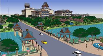 东南亚风格酒店景观规划su模型