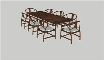 中式餐桌椅茶桌椅SU模型