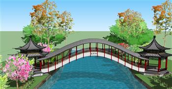 中式古典廊桥SU模型