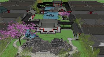 中式古典园林公园景观SU模型