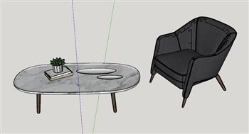 扶手椅沙发椅茶几su模型(ID26997)