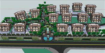 新中式小区建筑SU模型