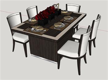 中式餐桌椅餐具SU模型