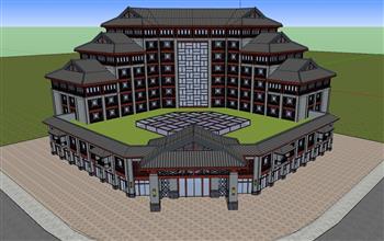 中式酒店建筑SU模型