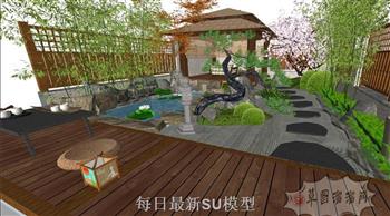 日式庭院鱼池SU模型