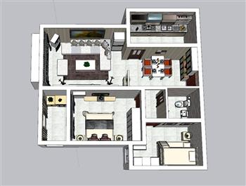 两室一厅家装户型SU模型