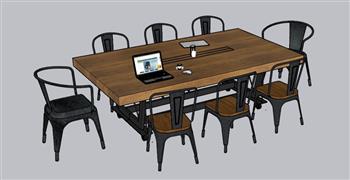 工业风餐桌椅SU模型