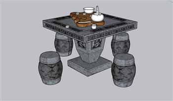 石桌石凳茶具SU模型