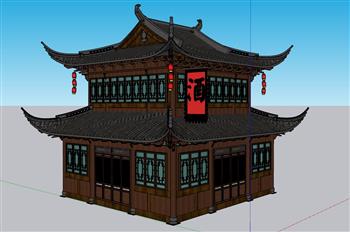 中式古建酒馆飞檐SU模型