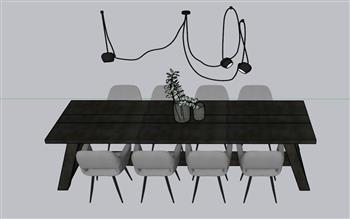 八人座餐桌椅SU模型