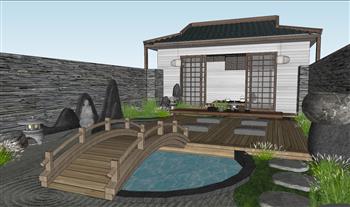 日式茶室庭院景观SU模型(ID28930)