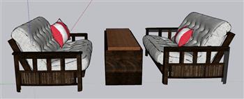LOFT工业风餐桌椅卡座SU模型