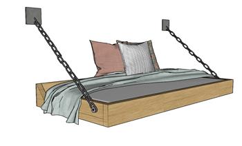 极简空间床铺铁链SU模型