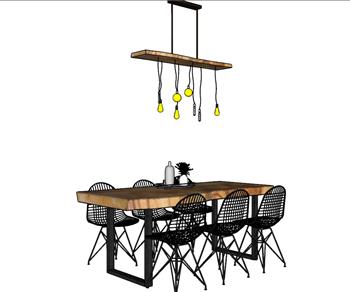 LOFT工业风餐桌椅SU模型