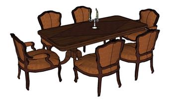 古典餐桌椅SU模型