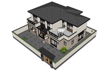 中式别墅自建房SU模型