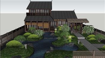 日式民宿住宅庭院景观su模型库(ID31994)