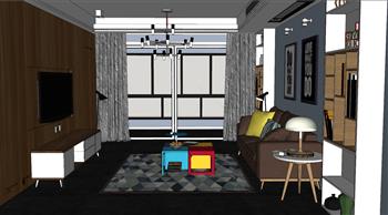 客厅沙发中央空调电视柜渲染su模型(ID32078)