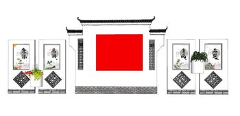 中式文化景墙SU模型