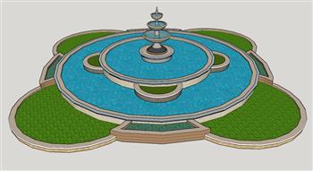 欧式喷泉水池SU模型
