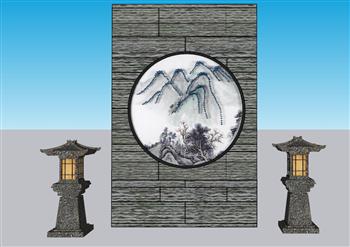 中式景墙墙饰品SU模型