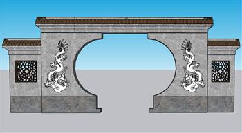 中式月亮门拱门SU模型