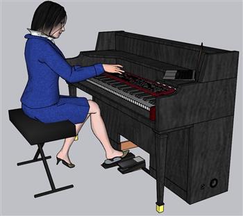 钢琴弹奏美女SU模型