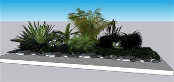 鹅卵石景观植物的花坛su模型(ID33326)