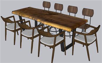 木纹餐桌椅SU模型