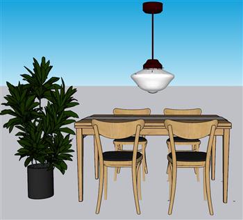 餐桌椅吊灯花盆SU模型