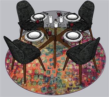 圆形餐桌椅SU模型