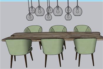 木纹餐桌椅SU模型