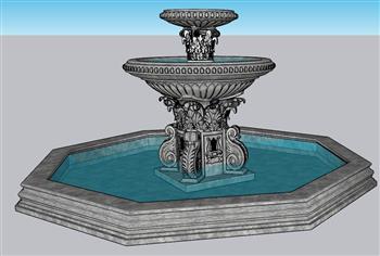 喷泉水池景观SU模型