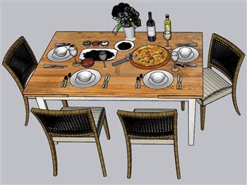 餐桌椅披萨餐具SU模型