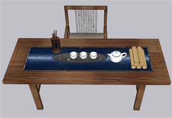 中式茶桌卷轴SU模型