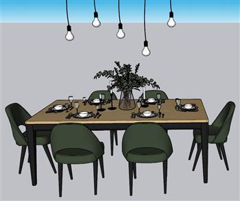 北欧餐桌椅吊灯SU模型
