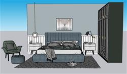 北欧卧室床铺SU模型